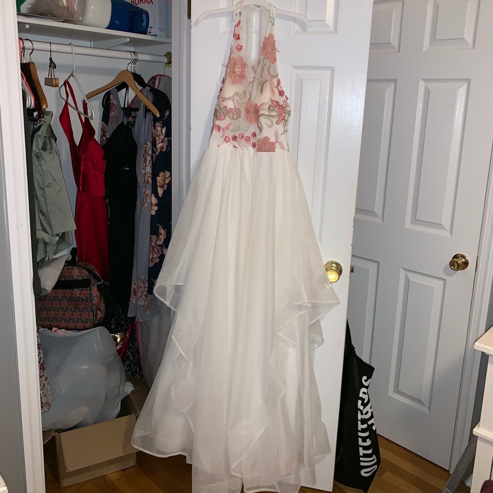 Gorgeous, floral and white evening/ prom gown